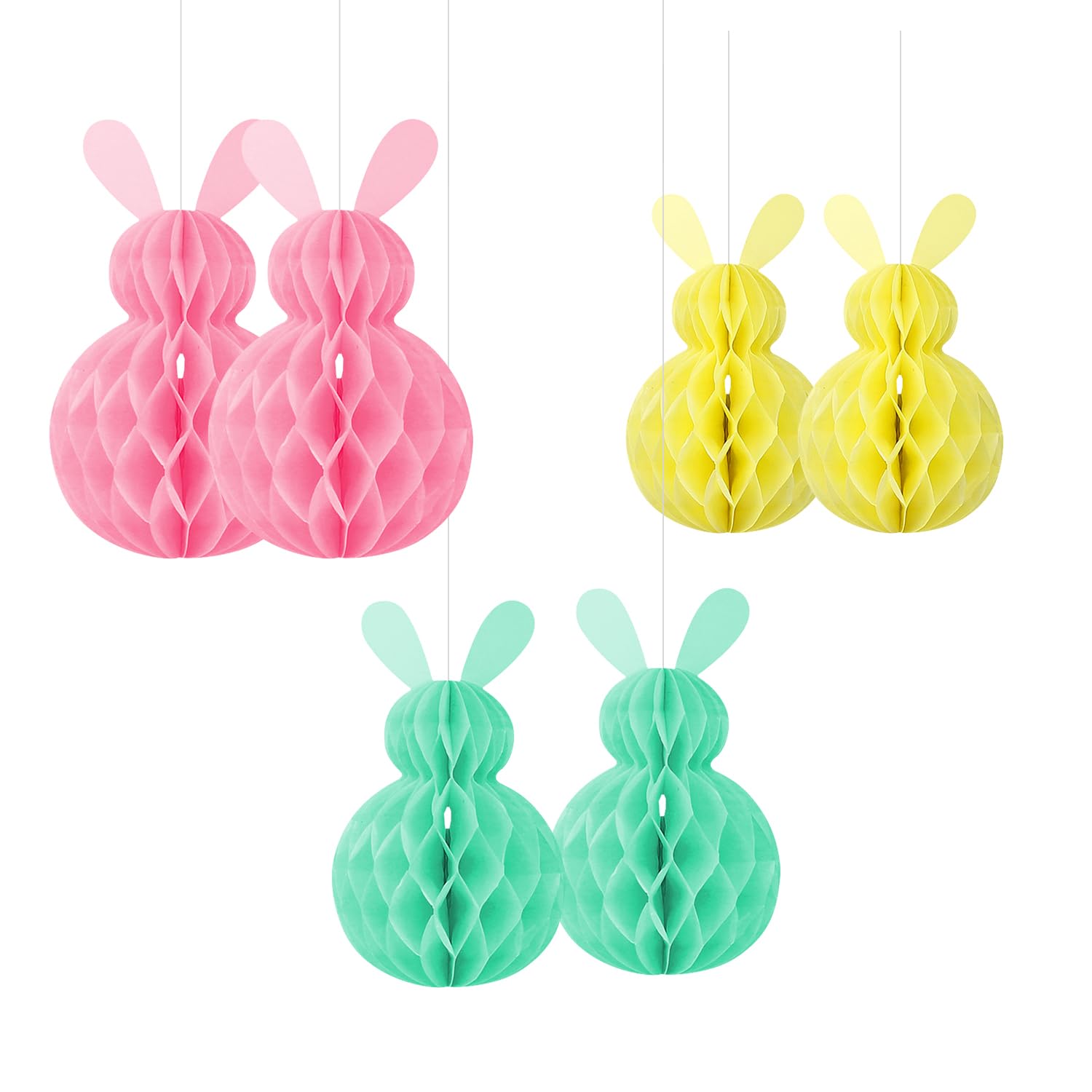 Bojueshaw 6pcs Rabbit Hanging Paper Ornaments,Easter Bunny Honeycomb Ball Pendant,Easter Party Decorations Supplies for Home