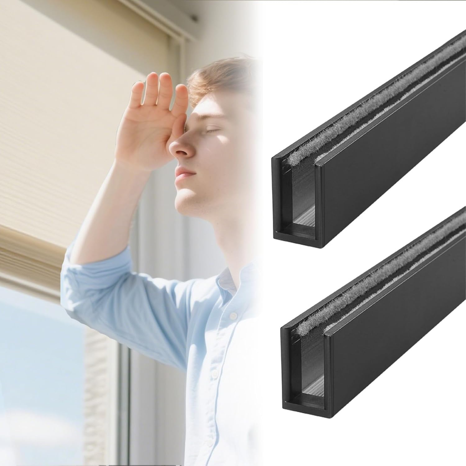 Premium Roller Blinds Light Gap Blockers - 76" Window Edge Blackout Strips with Durable Aluminium U-Shaped Tracks, 2 Pack for Maximum Light Control and Privacy