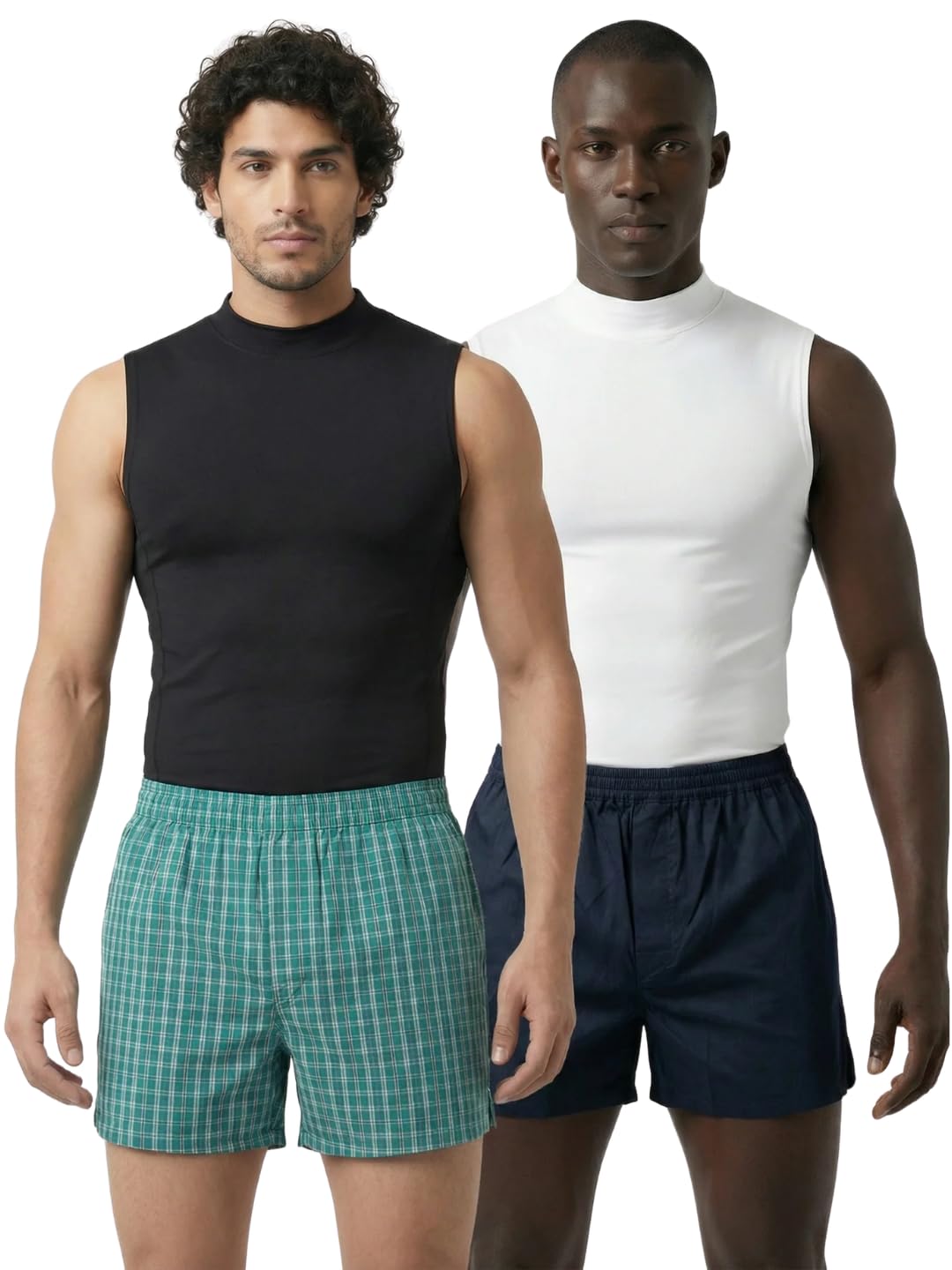 Shamrock Green Checks & Solid Navy Boxers MB7672A-image-19