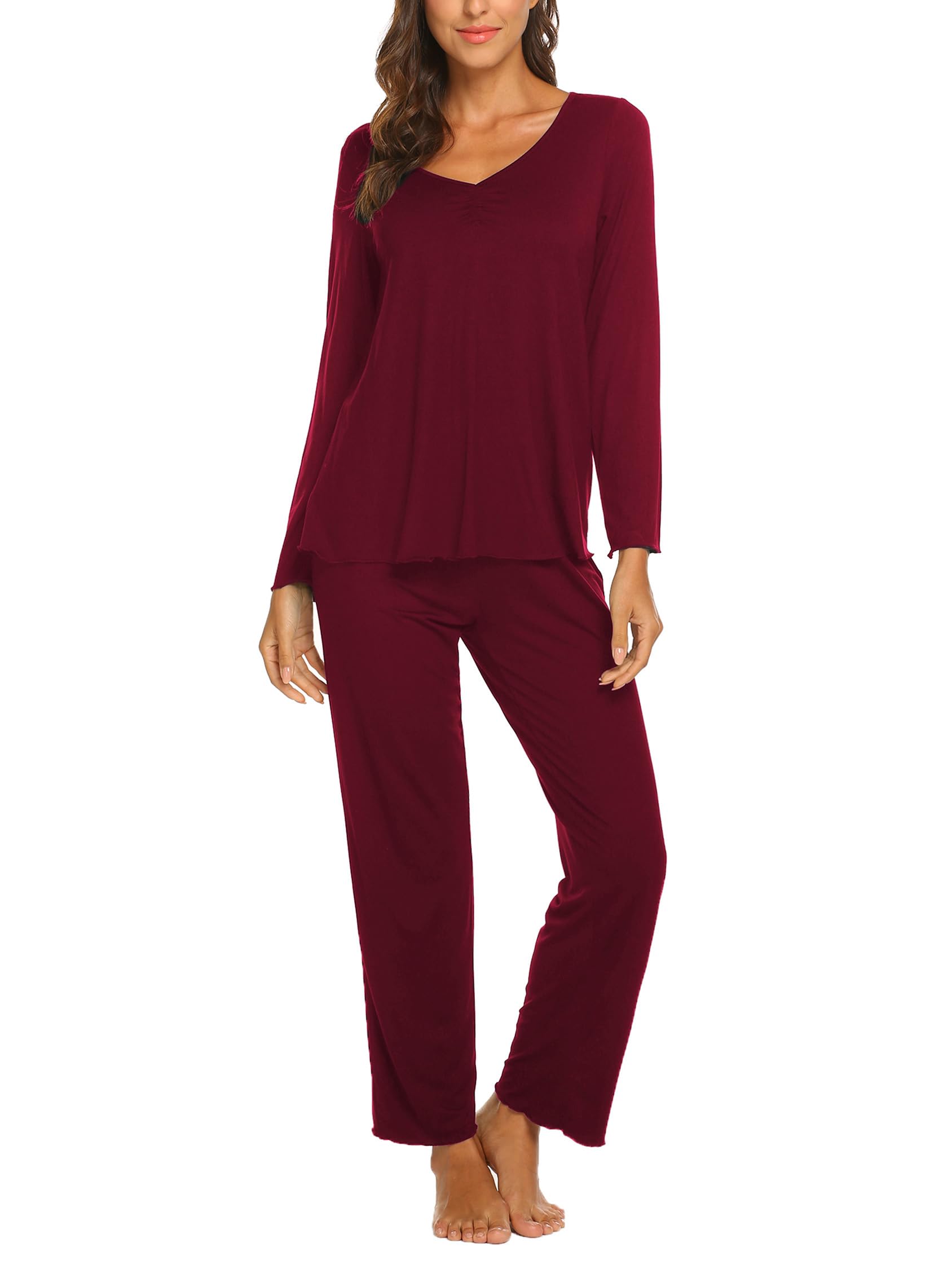 Ekouaer Schlafanzug Damen Lang Pyjama Set Kuschelig Nachtwäsche Zweiteiler Herbst Schlafanzüge Langarm Hausanzug