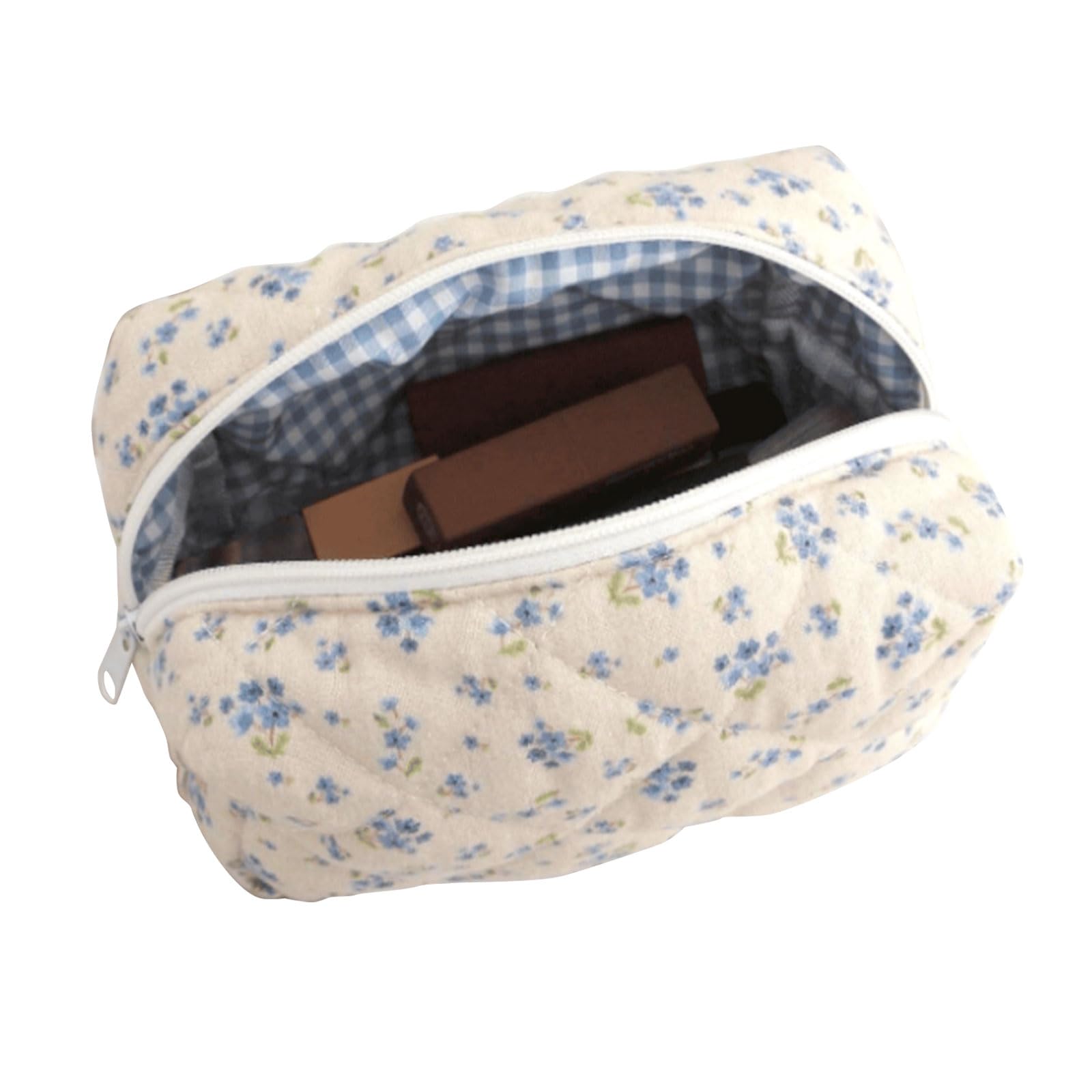 VOCOSTE Blumen Make-up Tasche – Reißverschluss, Blau, 24,5x21 Cm, Aus Polyester & Canvas