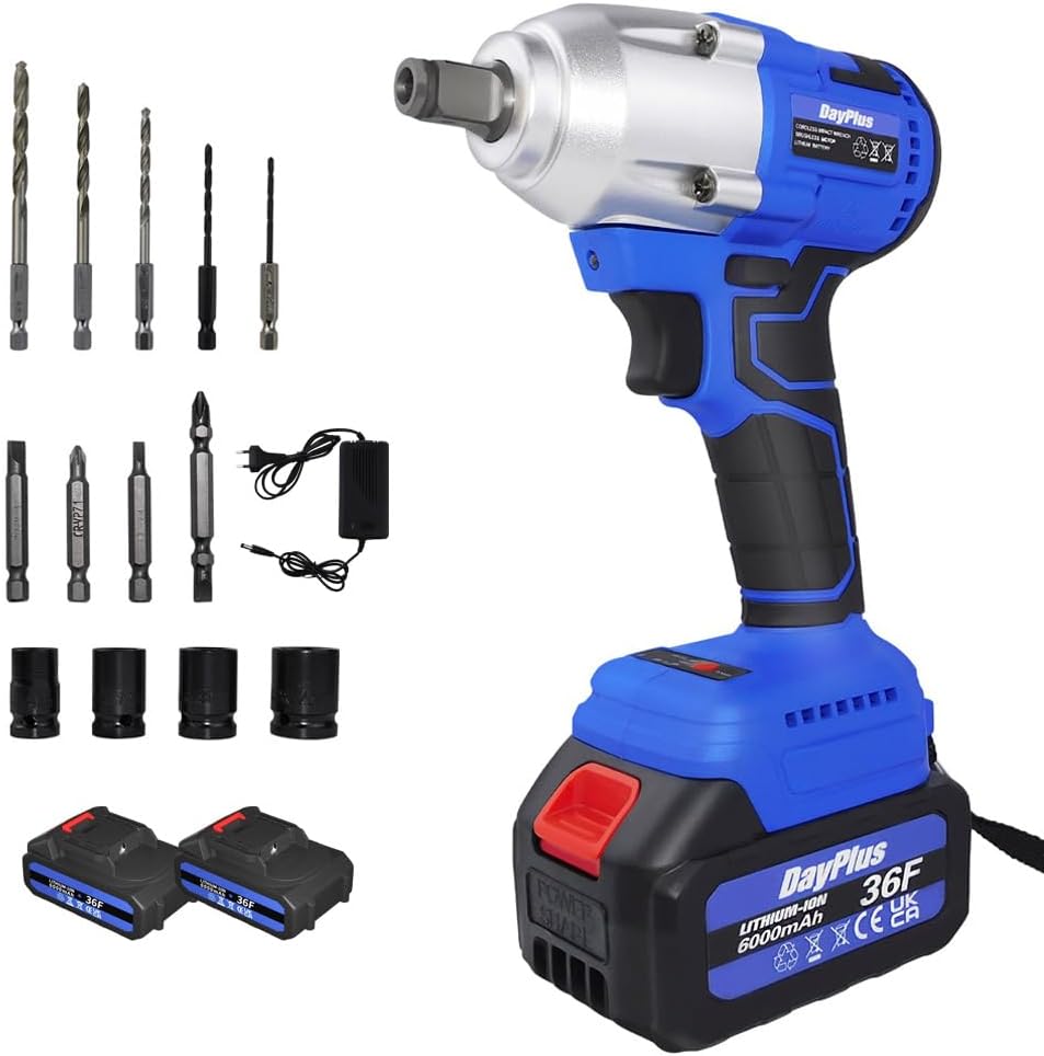 Dsfen 21V Cordless Brushless Impact Wrench With 1/2in Chuck 320N.m Torque 1980W Handheld Power