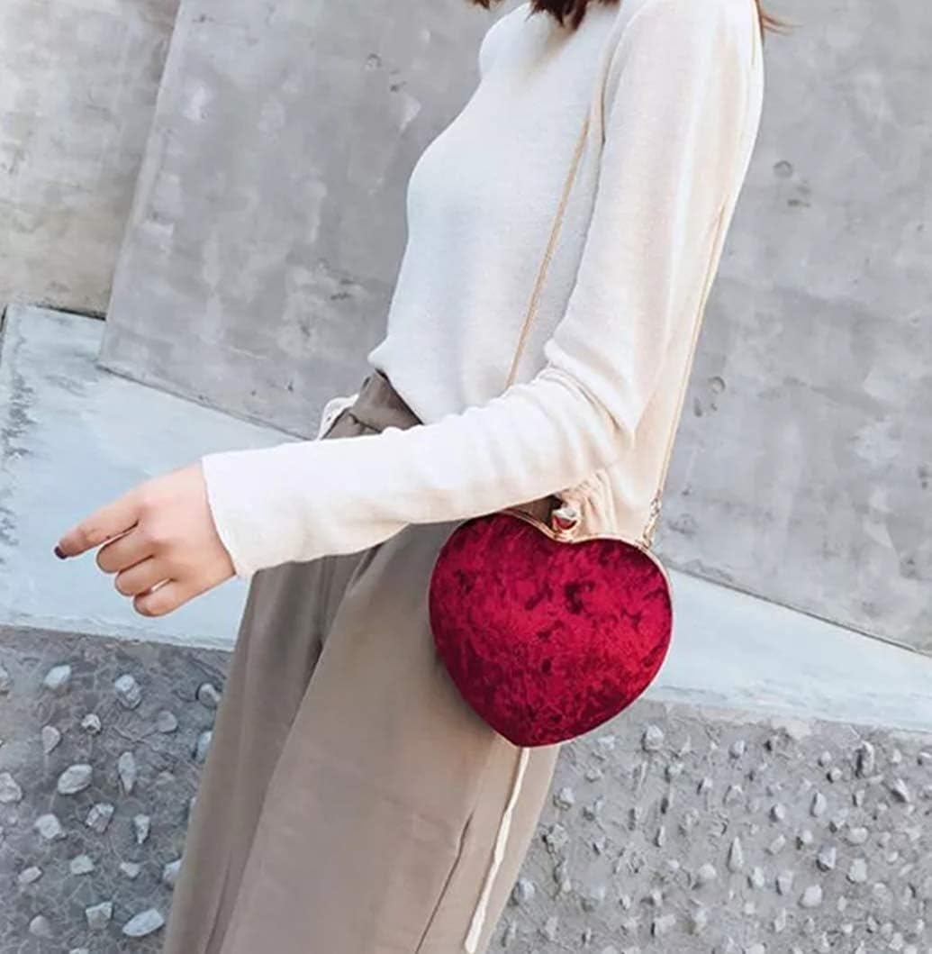 TOOBA Handicraft Women's Velvet Clutch Purse | Heart Design Bag, Bridal Purse & Party Handbag Design & Pearl Lock – Wedding & Special Occasion Clutch, Maroon Heart, 8 cm x 8 cm x 8 cm