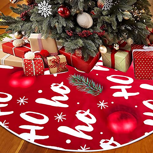 Red Christmas Tree Skirts 36 Inches Tree Skirt Christmas Ornaments With Ho Pattern Tree Mats For New Year Party Tree Decorations #TOP3
