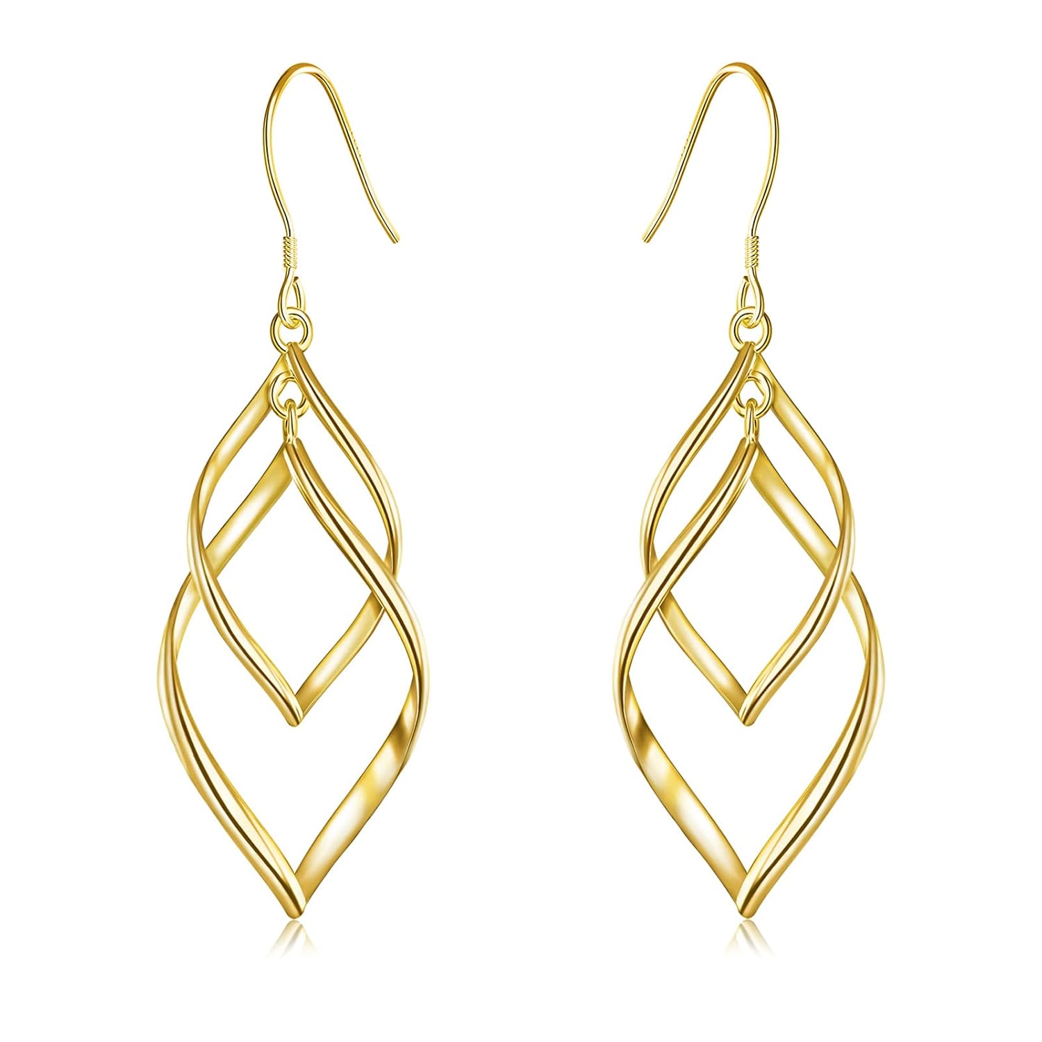 Sterling Silver Dangle Earrings for Women 14k Gold Plated Double Linear Drop Statement Earrings Anniversary Birthday Gifts for