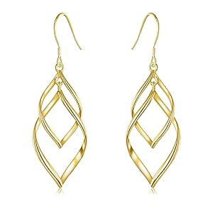 Sterling Silver Dangle Earrings for Women 14k Gold Plated Double Linear Drop Statement Earrings Anniversary Birthday Gifts for