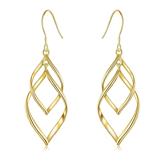 Sterling Silver Dangle Earrings for Women 14k Gold Plated Double Linear Drop Statement Earrings Anniversary Birthday Gifts for