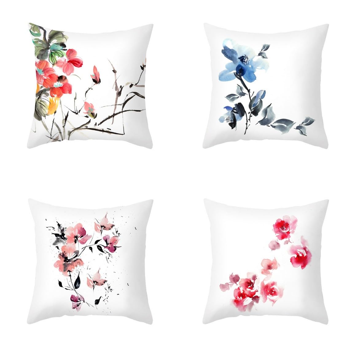 Chenlane Silk Couch Pillow Covers For Sofa Cushion Heavy Duty Chinese Style Ink Painting, Covere Seat Patio Chairs Premium Thickened Fabric 50x50 cm, 4Pcs