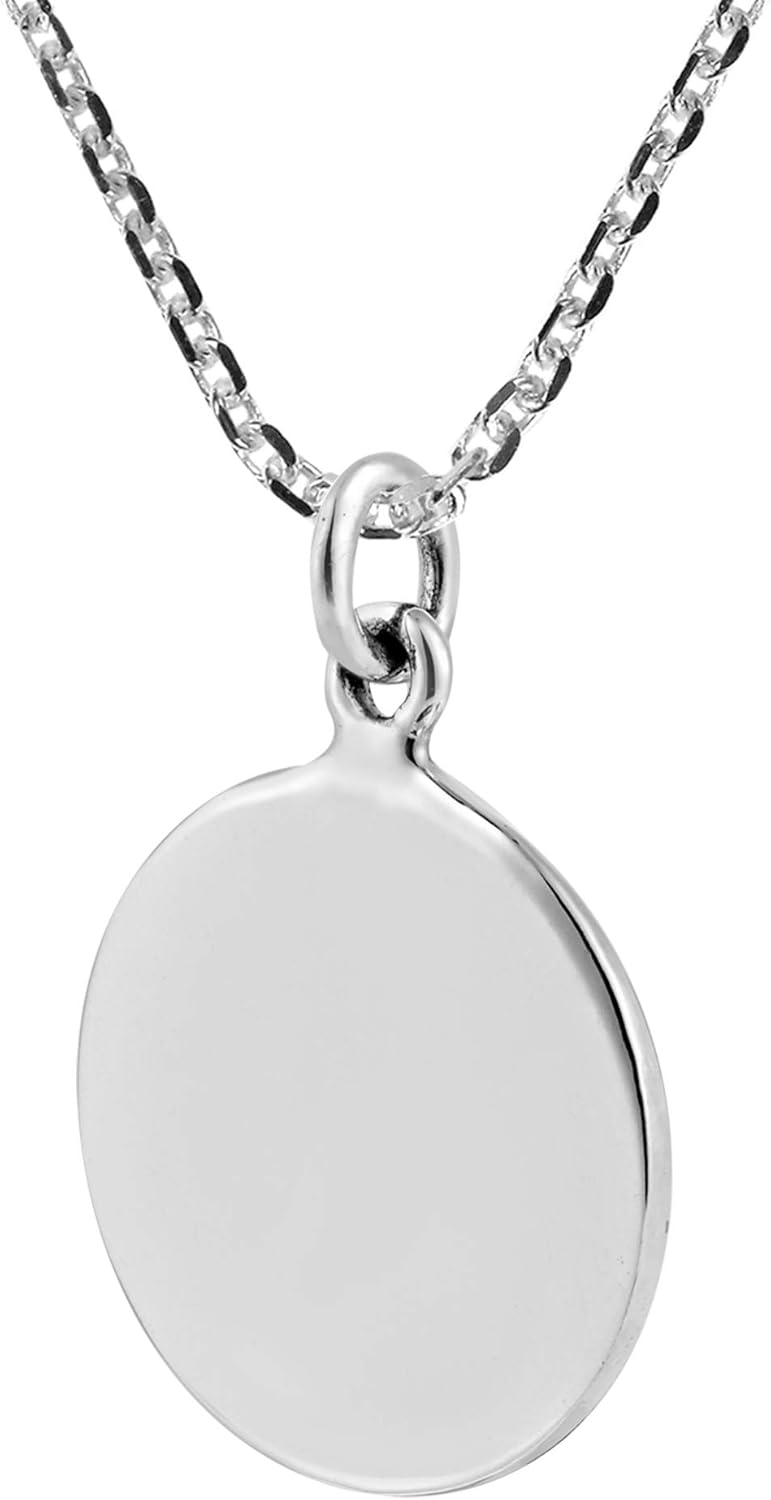 AeraVida Sleek 15mm Round .925 Sterling Silver Engravable Pendant Necklace | Customizable Elegant Silver Jewelry | Personalized Silver Disc Pendant | Tag Necklace | Minimalist Sterling Silver Jewelry - Image 2