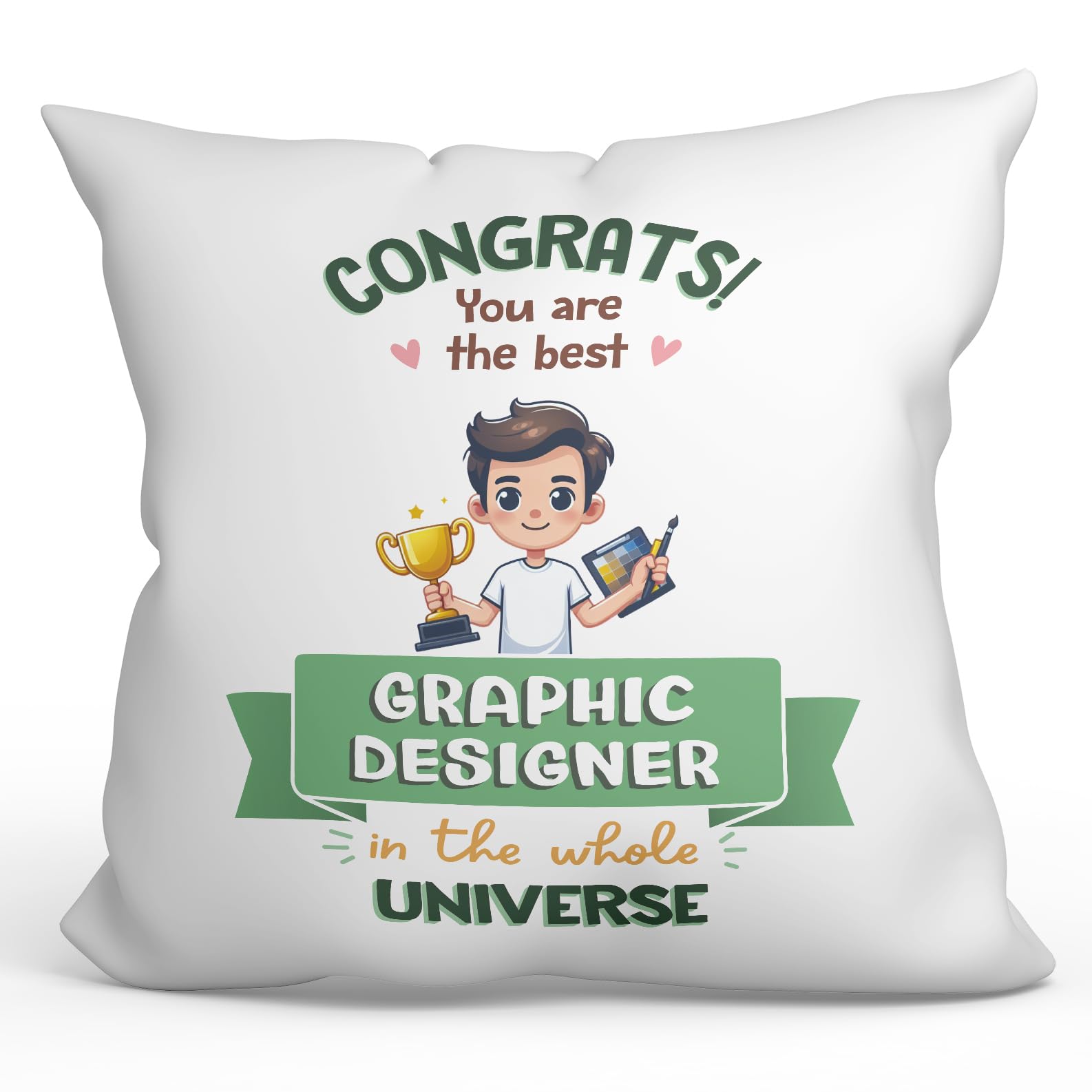 MUGFFINS GRAPHIC DESIGNER man Cushion Padding included - in English - Best in Universe Trophy - Funny gift - Pillow: cover and filling 15.7x15.7 inches
