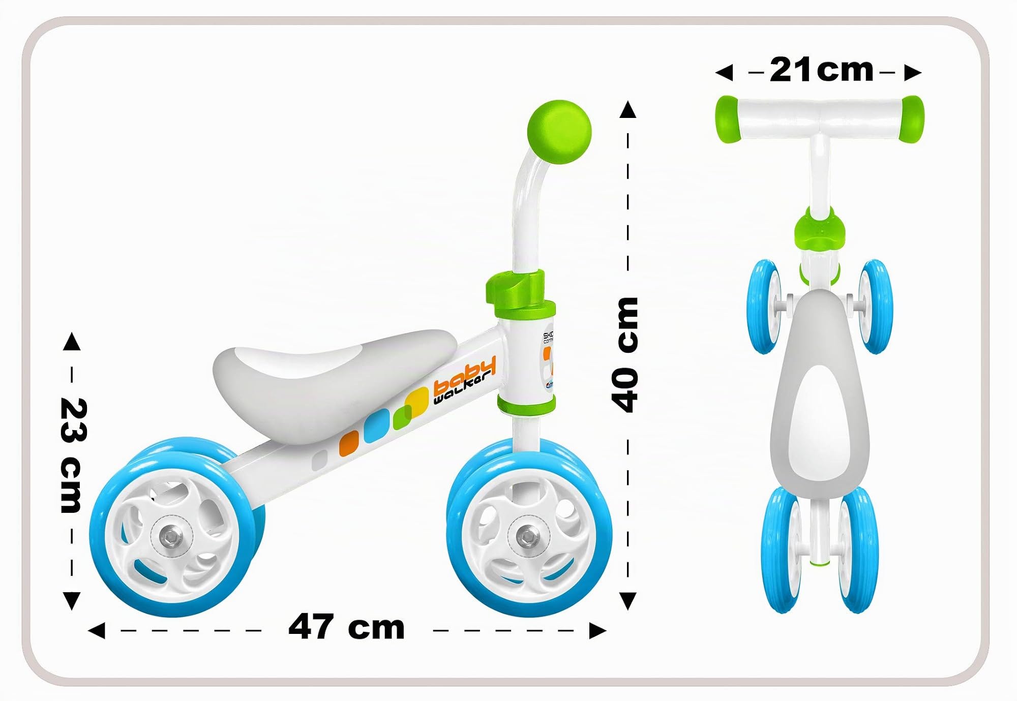 Stamp Premiere Draisienne Baby Walker Skids Control, JS123250, Bleu-Blanc Hauteur 40 cm - Longue