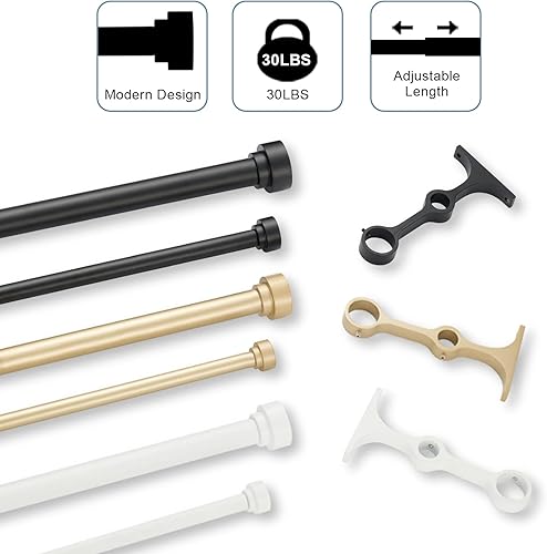 Miniatura 7 de Barras de cortina dobles resistentes con remates de tapa cilíndrica, varillas telescópicas de 72 a 144 pies, 1 pulgada frontal, parte trasera de 58