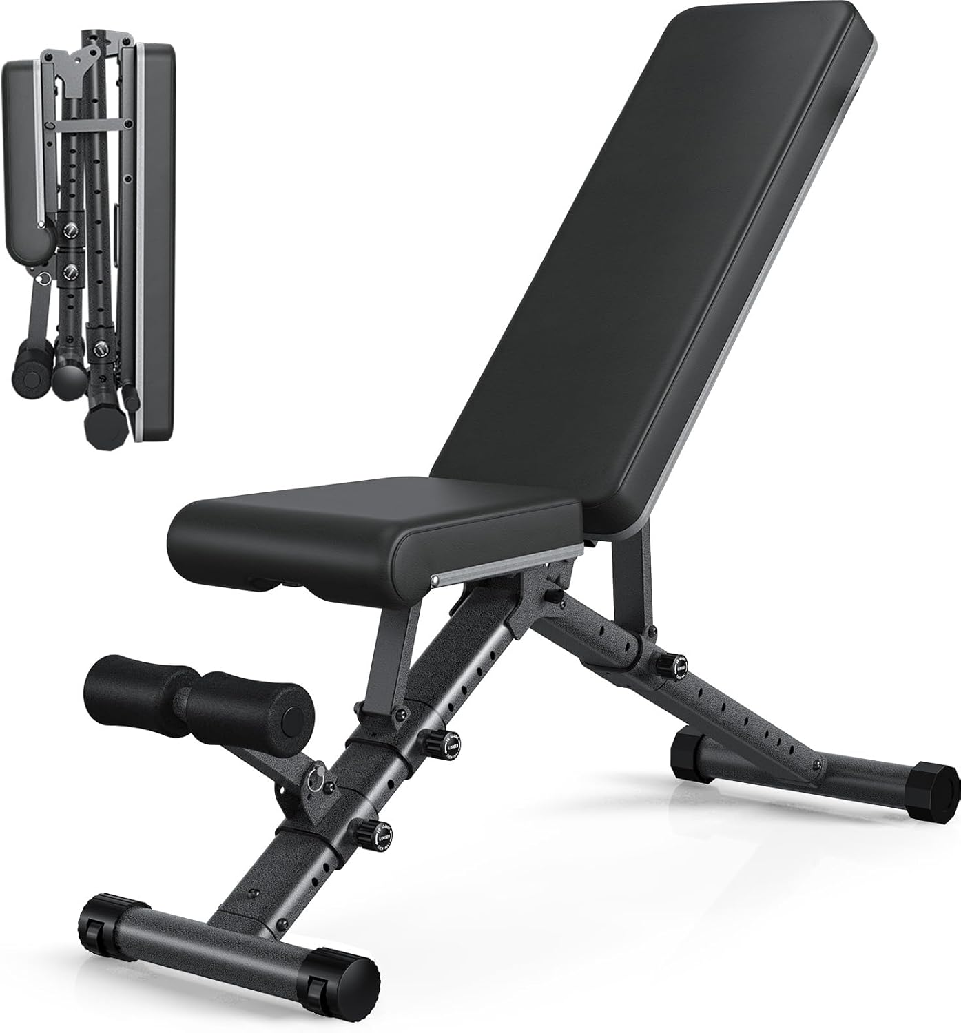 LINBOLUSA Adjustable Weight Bench for Home - Incline Decline Bench with Fully Upright Backrest, Workout Bench for Full Body Exercise, Adjustable Seat Cushion for Seamless Lumbar Support, 1000lbs Support- 2025 Version Black 617