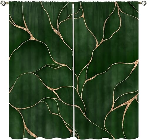 Cortinas abstractas de hojas verdes para dormitorio, modernas y lujosas con textura de mármol verde profundo, tratamientos de ventana para sala de