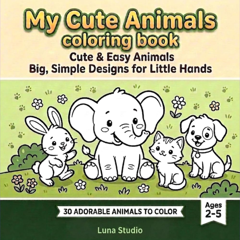 My Cute Animals Coloring Book: Cute & Easy Animals Big, Simple Designs for Little Hands