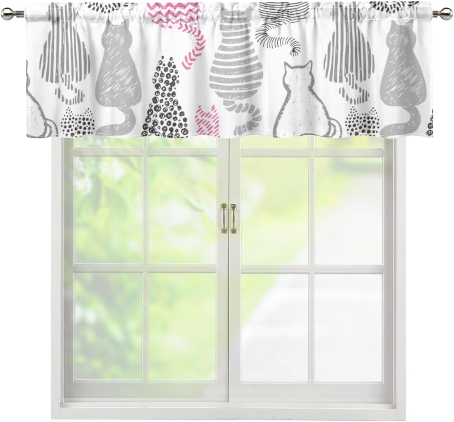 Mystic Cat Valance Curtains for Living Room, Boho Magic Constellation Decor Pattern Windows Treatments, Rod Pocket Drapes for Bedroom Kitchen, 54x18in 1P/27x36in 2P