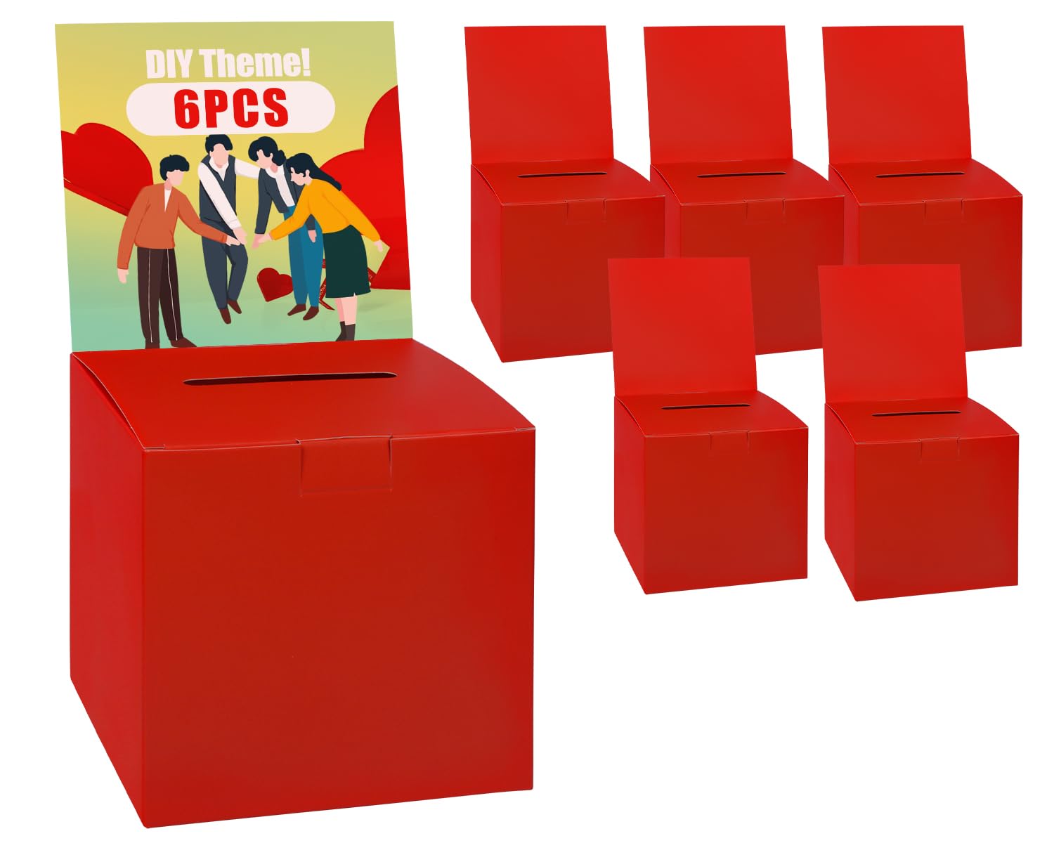 Uniclife 6 Pack Ballot Box with Slot 6" x 6" x 6" Suggestion Box Raffle Boxes Donation Boxes for Fundraising Red Cardboard Boxes with Removable Header