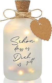 Ulikey LED Flaschenlicht mit Spruch - Schön, dass es Dich gibt, Beleuchtete Flasche, Dekoflaschen mit Korken, Leuchtflasche Personalisiert Geschenk für Geburtstag Hochzeit Weihnachten (Gefrostet)
