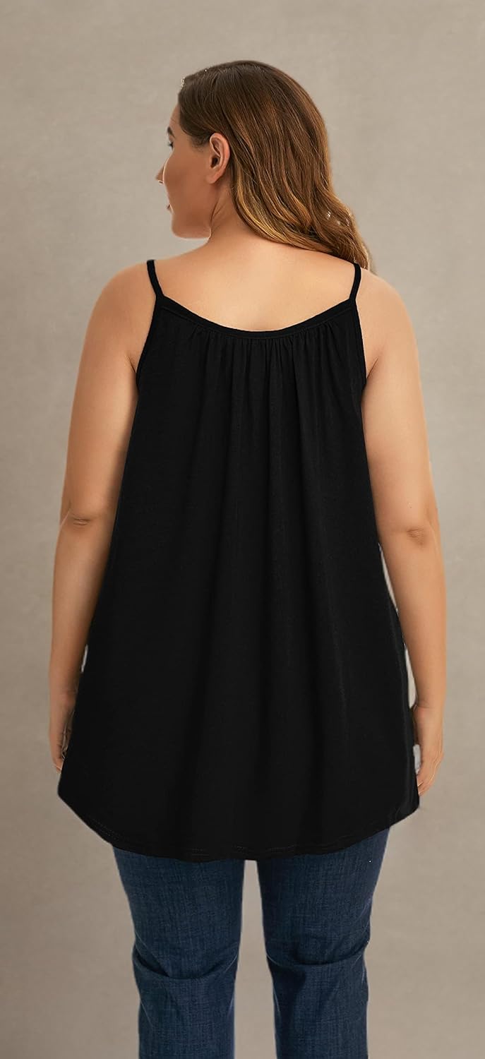 Plus Size Tank Tops for Women Boho Floral Loose Cami Spaghetti Strap Tunic Blouses - Image 4