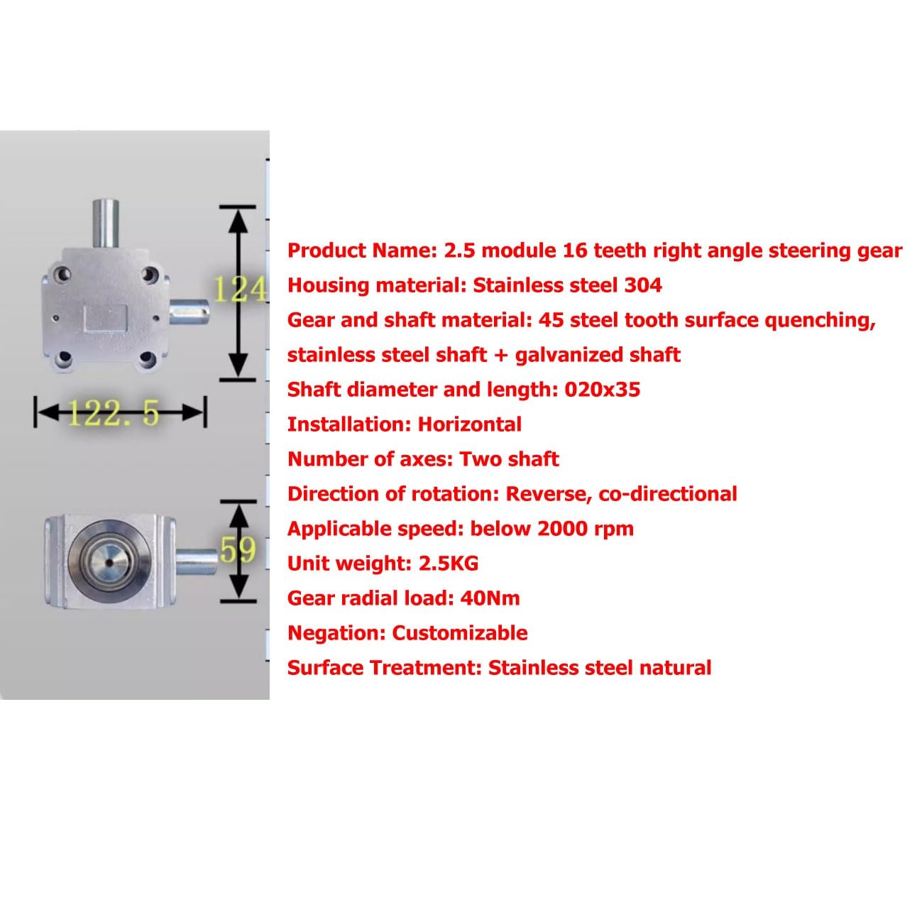 Mechanical Steering 1pcs 90 Degree Steering Commutator 2.5 Module 16 Teeth Bevel Gear Right Angle Steering Gearbox 20mm Diameter Shaft Direction Transmission