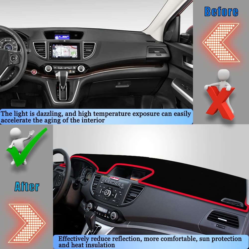 Dashboard Cover Dash Cover Mat Pad Carpet Custom Fit for Honda CRV 2012 2013 2014 2015 2016 Accessories Anti-Skid Center Console Protector Cover Mat(Red Edge)