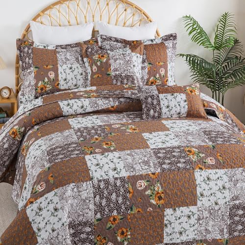 BEDIFANY Fall Twin Quilt Set - Cotton Filling Reversible Farmhouse Bedspreads Twin XL Size with Pillow Sham - Lightweight Twin Size Quilt Bedding Sets, 2 Pieces (68 x 86 inch)