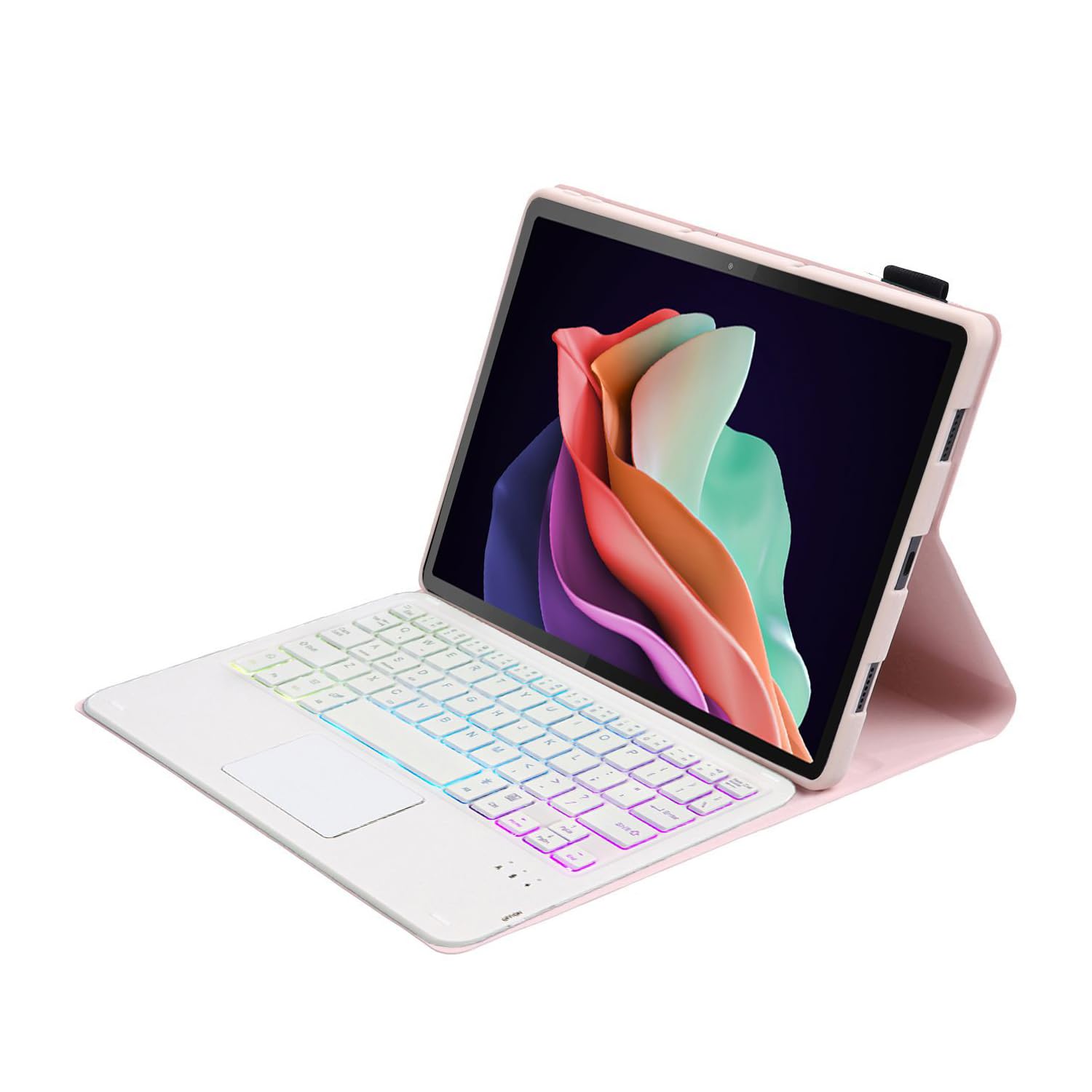 Etui z klawiaturą do Xiaomi Mi Pad 7/7 Pro 11.2" 2024, Wbudowany Uchwyt Na Ołówek, Magnetyczna Odłączana Bezprzewodowa Podświetlana Klawiatura z Myszą Bluetooth,Pink