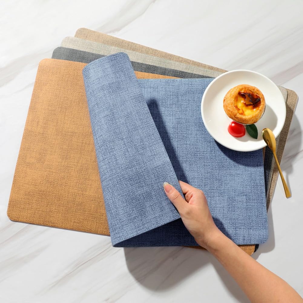 Tovagliette In Pelle Impermeabile Antiolio|Stile Nordico Decor Per La Scrivania Tappetino Da Tè Per Caffè|Tovagliette Rettangolari Per Cucina|43x30Cm(16,9x11,8 Pollici),Blu,8 Pezzi