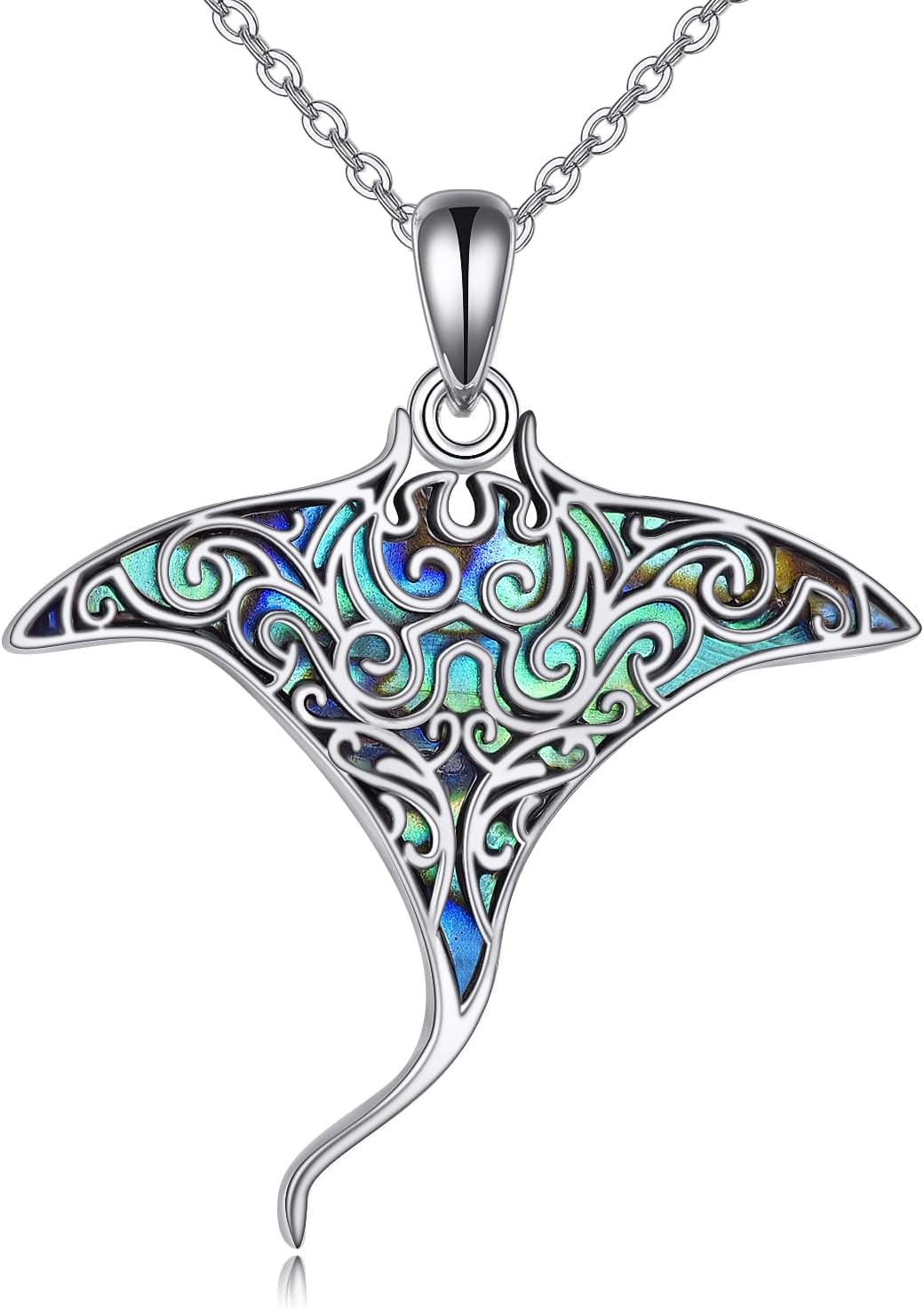 URONE Ocean Animal Necklace 925 Sterling Silver Manta Ray/Shark/Seahorse/Whale/Turtle/Mermaid Pendant Necklace Ocean Jewelry Gifts for Women