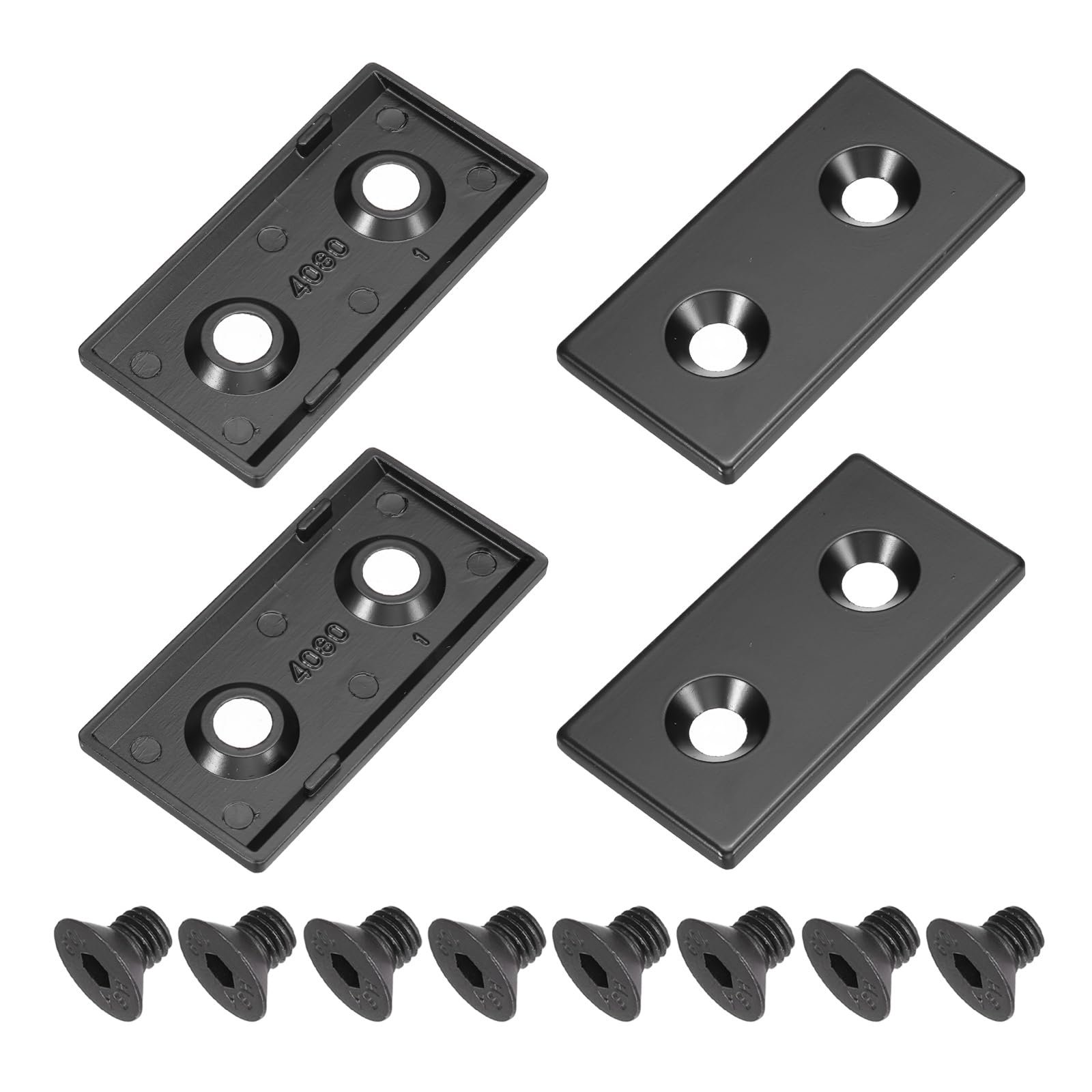 sourcing map 4 Pcs 4080 EU Standard T-Slot 9.5mm Hole Dia Aluminum Extrusion End Cap 80x40mm Black for Fish Tank Rack, Storage Rack with Push-in Fastener