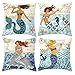 HOSTECCO Juego de 4 fundas de cojín decorativas con diseño de sirena, estilo náutico, costero mediterráneo, 26 x 26 pulgadas
