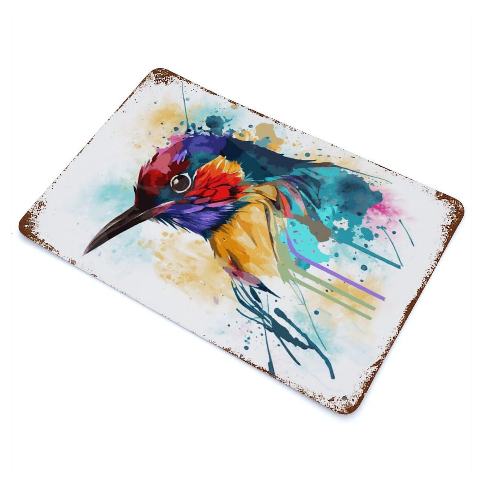 Garage Style Watercolor Bird Birding Rust Effect Tin Sign 11.8"x7.9", Industrial Home Decor for Bar And Workshop
