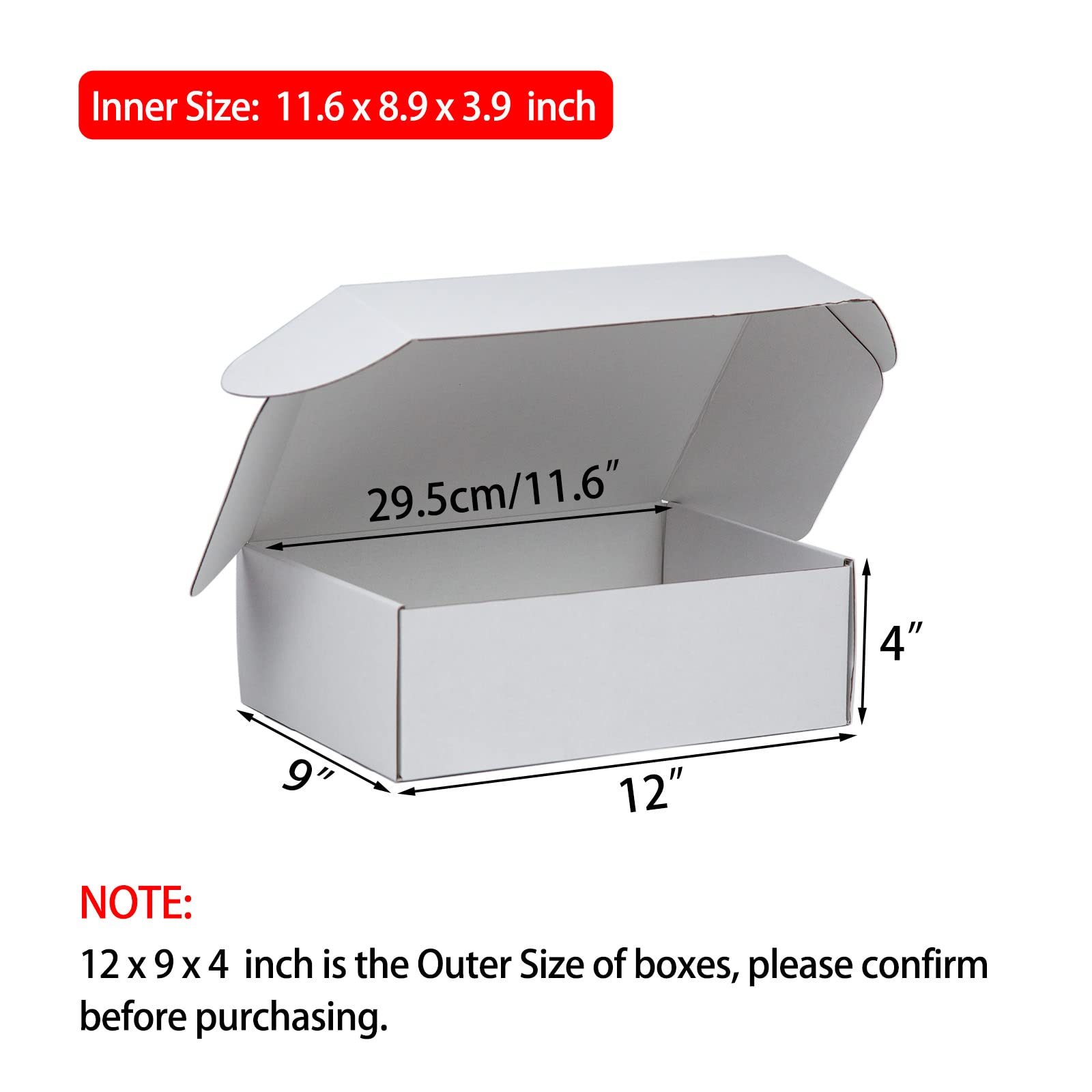 Cajas De Envío Pulgadas, Paquete 20, Cartón Corrugado , Correo Medianas Para Embalaje Pequeñas Empresas, Blanco, 12 X 9 4
