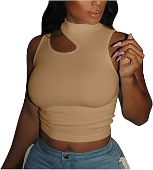 Women's Long Sleeve T Shirt Front Cut Out Basic Knit Mock