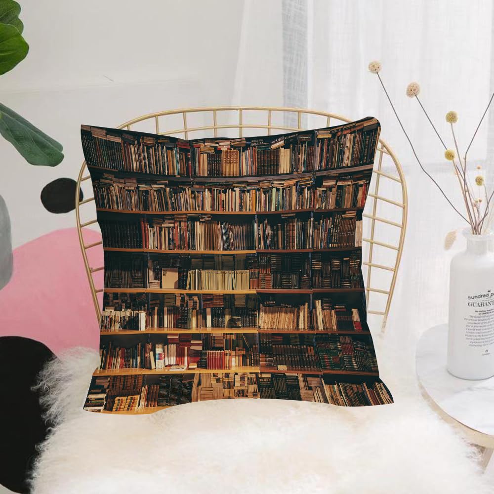 Hyosxw Library Bookshelf With Books Bookshelf Bookw - A9 Cushion Cover,Throw Pillow Case Home Decorative For Living Room Bedroom Sofa Chair 18X18 Inch,Library Bookshelf With Books Bookshelf Bookworm,Pillowcase 45X45cm