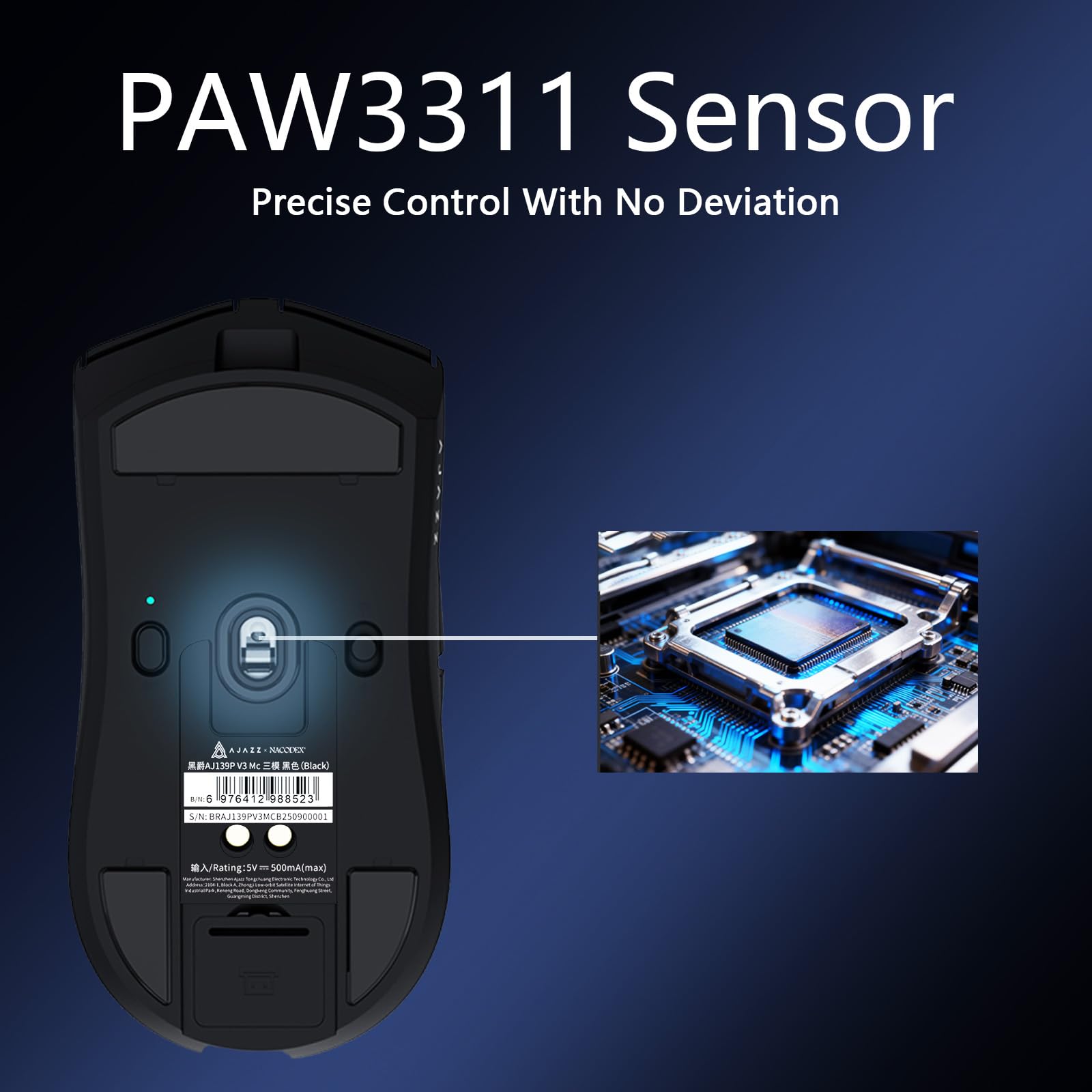 AJAZZ AJ139P V3 Mc Wireless Gaming Mouse, PAW3311 Sensor, 24K DPI, 2.4G/USB-C/BT, 800mAh Battery, Ultra-Light 69g, RGB Magnetic Charging Base, 80 Million Clicks Life, Compatible con PC y Mac, Negro - 4