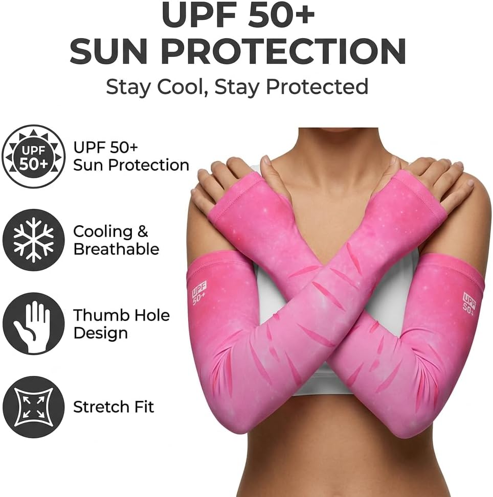 UPF 50+ Cooling Arm Sleeves for Outdoor Sports, 1 Pair