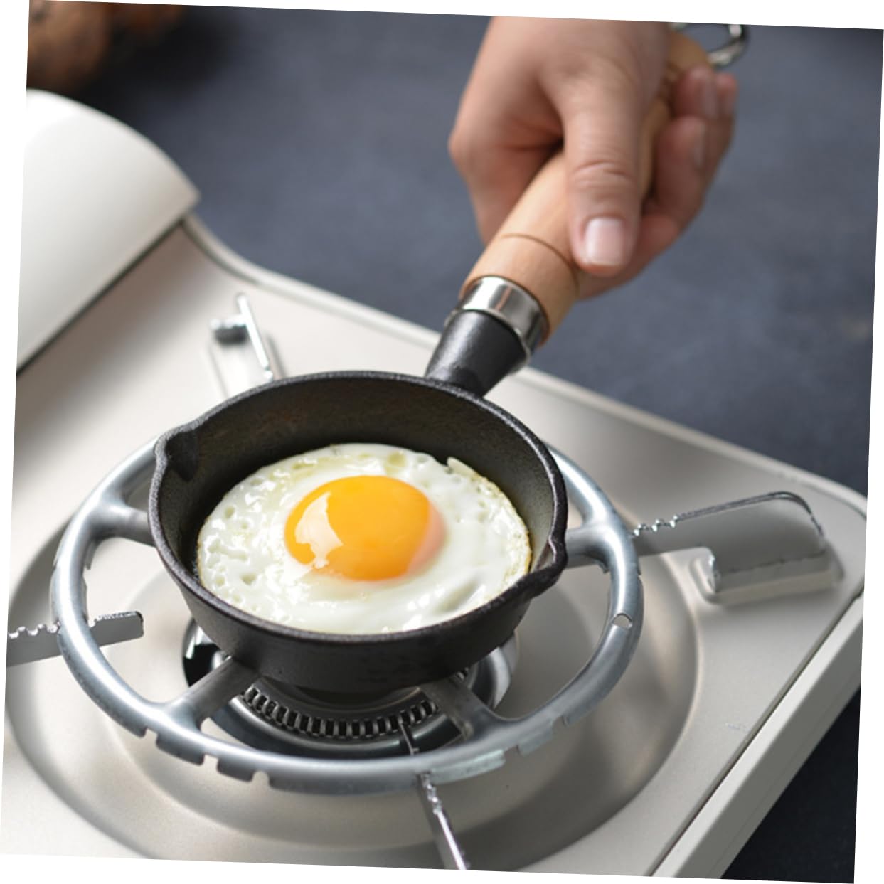 GAROZATION Portable Mini Cast Iron Cooking Pot Wood Handle Small Pot for Butter Cheese Candy Candle Oil Home Bakeries Cake Shops Restaurants