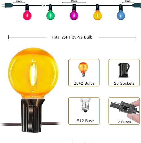 Miniatura 5 de Guirnalda de luces para exteriores de 25 pies conectables, impermeables, multicolor, globo LED G40, luces de Navidad para patio, árbol de Navidad,