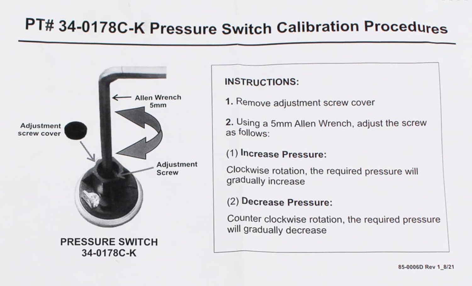 Small Hot Tub Spa Part Pressure Switch D-Tec 2 1/2" mpt 1 Amp Universal