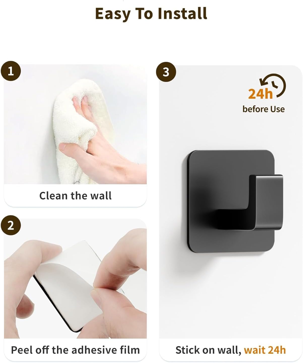 Adhesive Towel Hooks Wall Hooks Set Used for Hanging Coat, Hat, Robe, Clothes, Door, Office, Kitchen, Hooks Bathroom (2pcs)