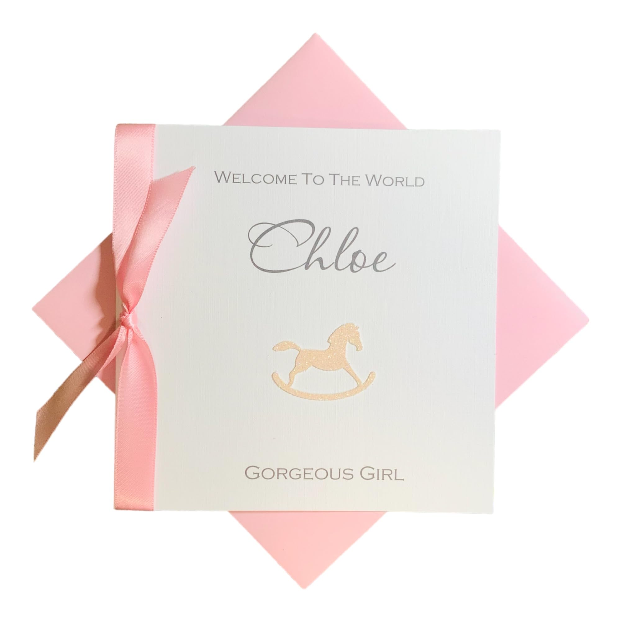 New Baby Congratulations Card - Personalised Handmade Luxury Card Gift Baby Shower Welcome Birth Expecting Mummy Daddy Parents Friends - Choose Boy or Girl (Pink Glitter Horse)