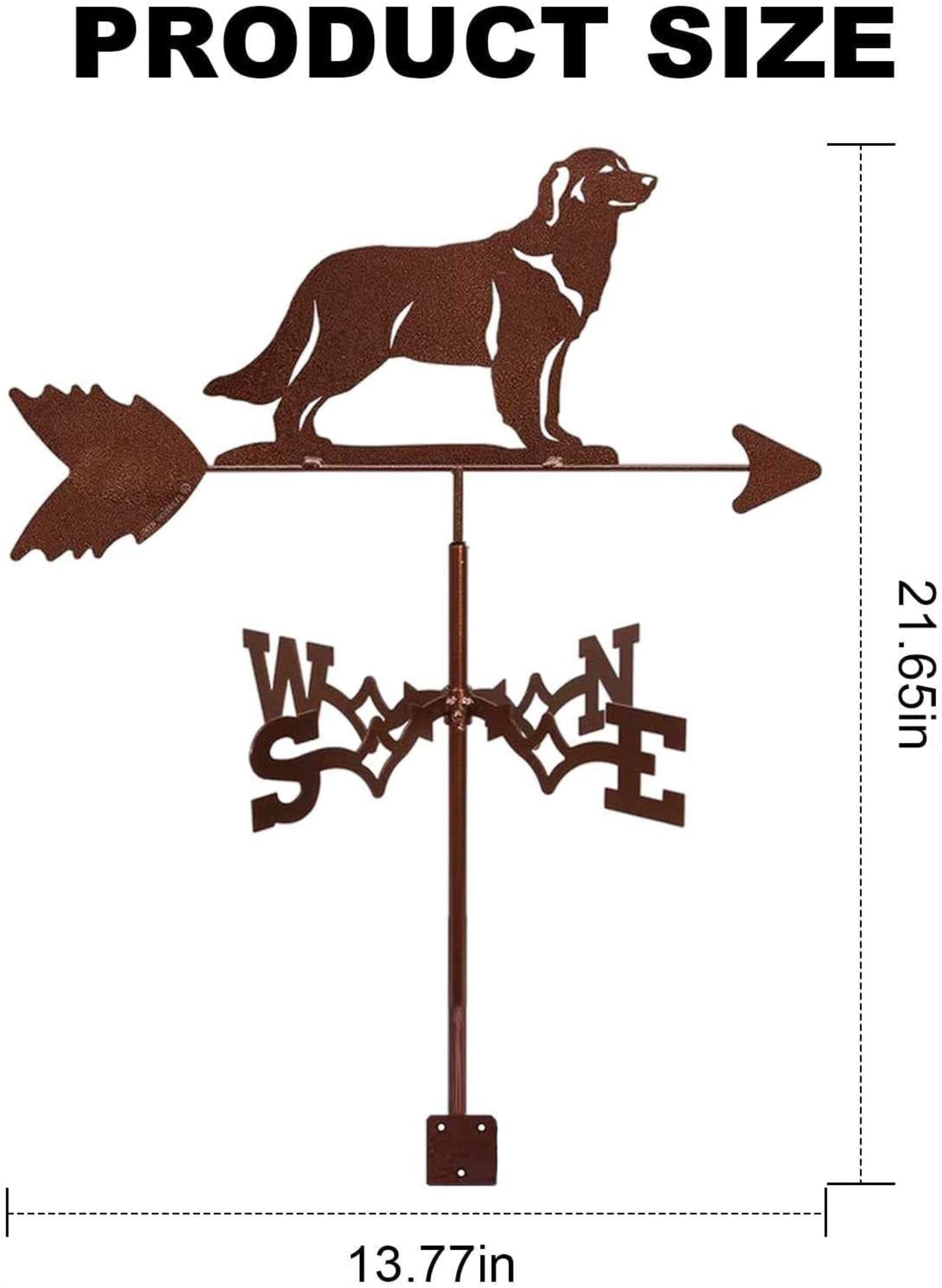 Retro wiatrowskaz WLLXTK Gold Retriever, wskaźnik kierunku wiatru, rzeźbione narzędzia pomiarowe w kształcie zwierząt, dekoracja ogrodowa na farmę z mocowaniem na dachu
