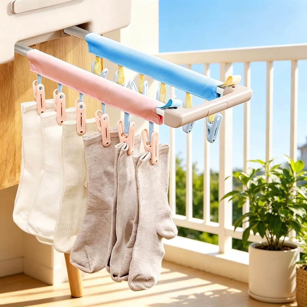 Space Saving Folding Travel Hanger with 6 Hanging Grips, Laundry Frame for Underwear, Ties, and Small Items Daily