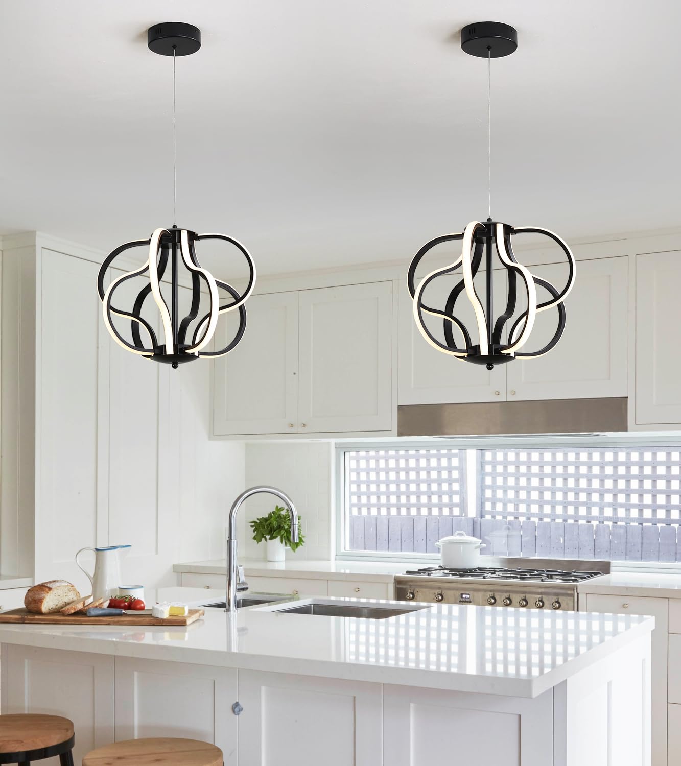 Moderna lámpara LED negra para techo, 8 luces colgantes para comedor, vestíbulo, entrada, cocina, sala de estar. 4