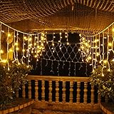 oulin's Icicle Lights Curtain String Lights Fairy Lights 96 LED Wedding Party Garden Bedroom Outdoor Indoor Wall Decorations, Warm White