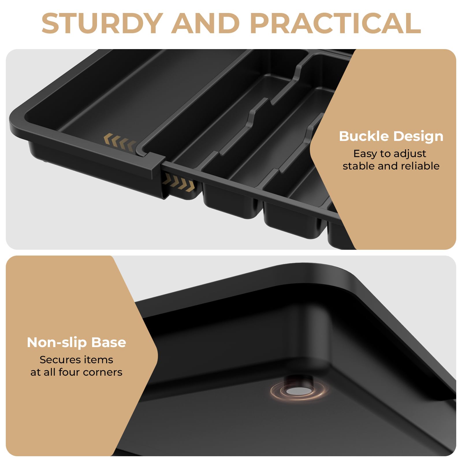 Organizzatore Posate Da Cassetto Espandibile - 6-9 Scomparti Regolabili Con Portacoltelli - Nero - Foto 5