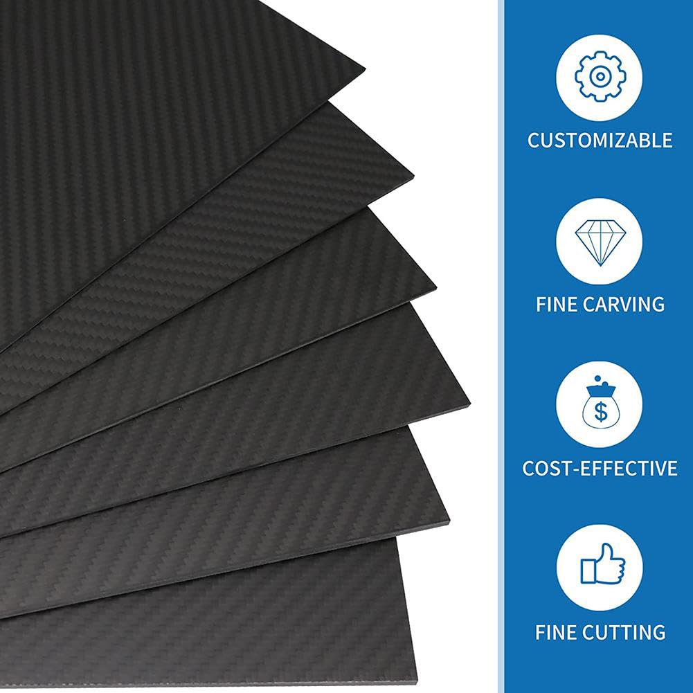 Feuilles de panneau de plaque en fibre de carbone 3K 125 mm x 75 mm 0,5 mm 1 mm 1,5 mm 2 mm 3 mm d'épaisseur Matériau de dureté composite sergé pour modèle RC