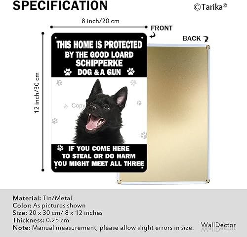 Miniatura 2 de Póster de hierro con texto en inglés This Home is Protected by The Good Loard Schipperke Dog & A Gun (This Home is Protected by The Good Loard
