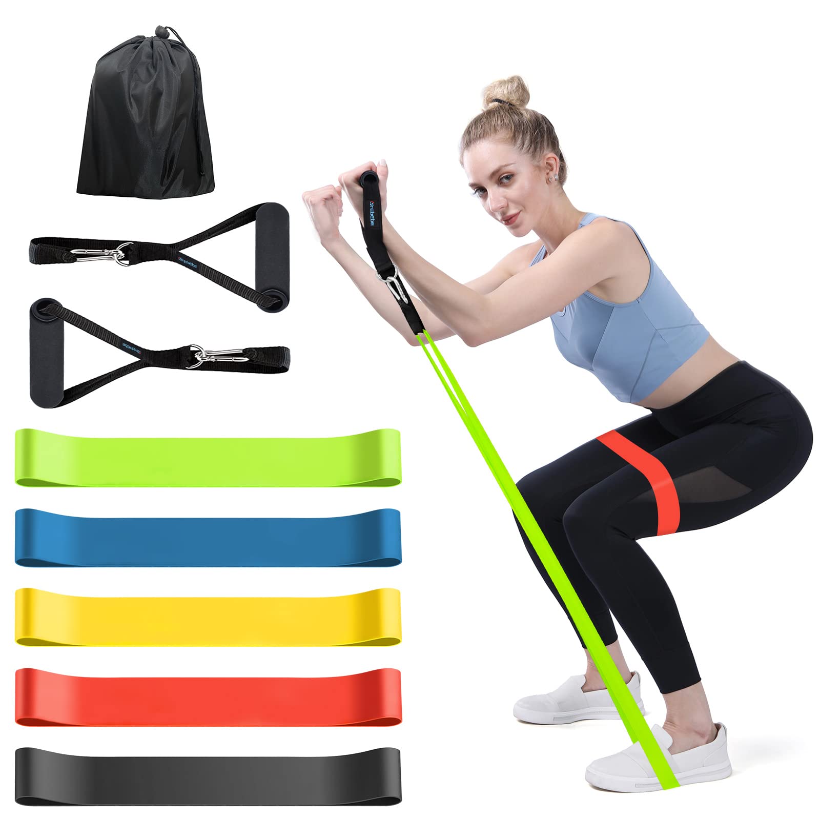 Exercise Resistance Bands Set for 5 Natural Latex Workout Bands with Handles for Working Out | Suitable for Pilates, Stretching, Physical Therapy, Yoga, Work from Home Fitness